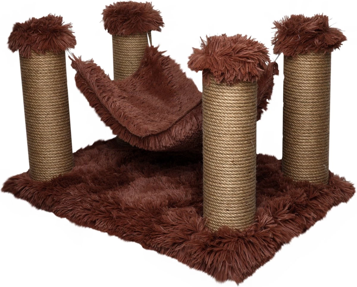 Topmast Krabpaal Fluffy Maui – Bruin – 59 X 39 X 34 Cm – Katten Hangmat – Made In EU – Krabpaal Voor Katten – Stevig Sisal Touw