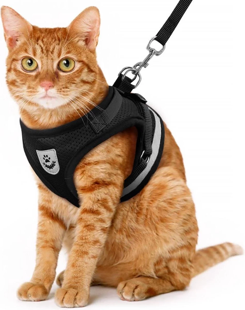 Kattentuigje, Borstharnas Voor De Kat – Zwart – Maat L